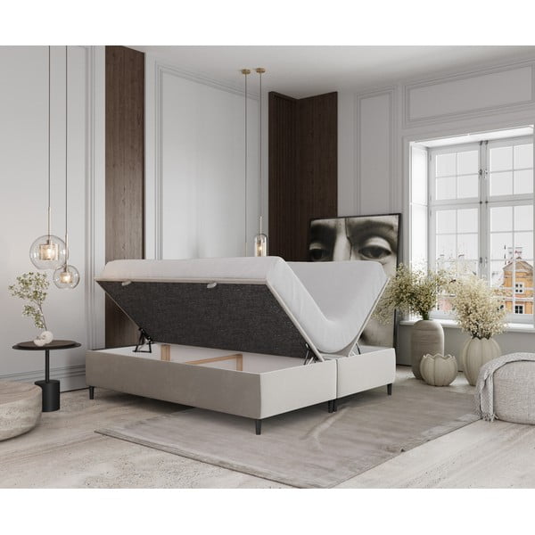 Krem tapecirani bračni krevet s prostorom za pohranu 140x200 cm Tate – Maison de Rêve-image-2