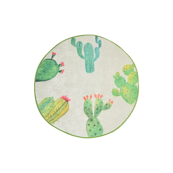 Bijelo-zeleni kupaonski tepih Tropica Cactus I, ⌀ 100 cm