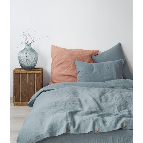 Svjetloplava lanena navlaka za poplun Linen Tales, 140 x 200 cm-image-1