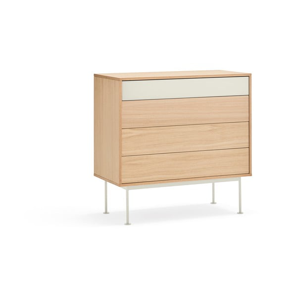 Kremasto bijela komoda s hrastovim furnirom s ladicama Teulat Yoko-image-3