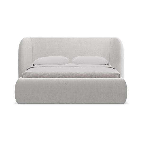 Svijetlo sivi tapecirani bračni krevet s prostorom za odlaganje s podnicom 160x200 cm Hauke – Makamii-image-3