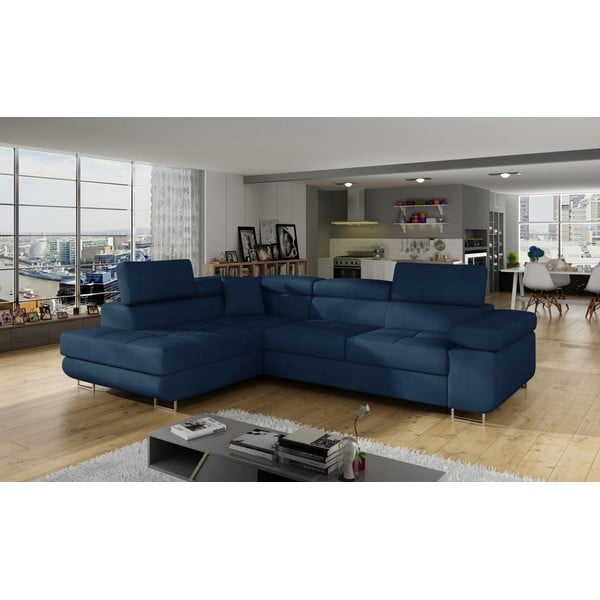 Plava baršunasti sklopiva/s prostorom za odlaganje kutna garnitura (s lijevim kutom/u obliku slova L) Anton – ELTAP-image-3