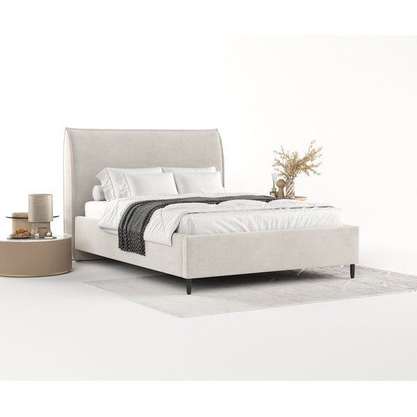 Krem tapecirani bračni krevet s prostorom za pohranu s podnicom 180x200 cm Shell – Maison de Rêve-image-1