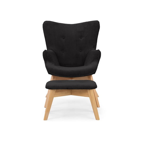 Crna fotelja s naslonjačem za noge od samta Niko – Ropez-image-3