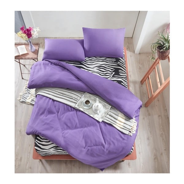 Ljubičasta posteljina s plahtom Permento Purple, 200 x 220 cm