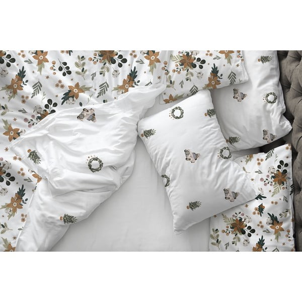 Bijela posteljina za krevet za jednu osobu od pamučnog satena 140x200 cm Festive Flowers – Butter Kings-image-1