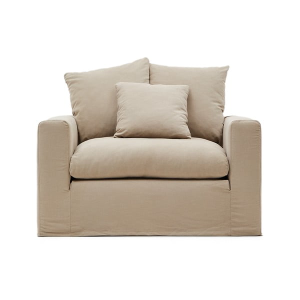 Bež lanena fotelja Nora – Kave Home-image-2