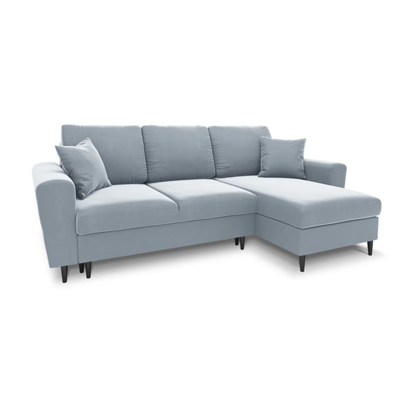 Svijetlo plava baršunasti sklopiva/s prostorom za odlaganje kutna garnitura Kyoto – Cosmopolitan Design