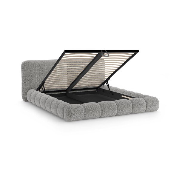 Sivi tapecirani bračni krevet s prostorom za odlaganje s podnicom 200x200 cm Solange – Micadoni -image-2