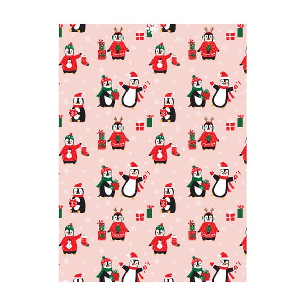5 listova ružičastog papira za zamatanje Eleanor Stuart Penguin Christmas, 50 x 70 cm
