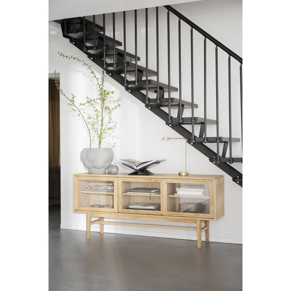 Vitrina u dekoru hrasta s kliznim vratima u prirodnoj boji 170x75 cm Hazelton – Rowico-image-4