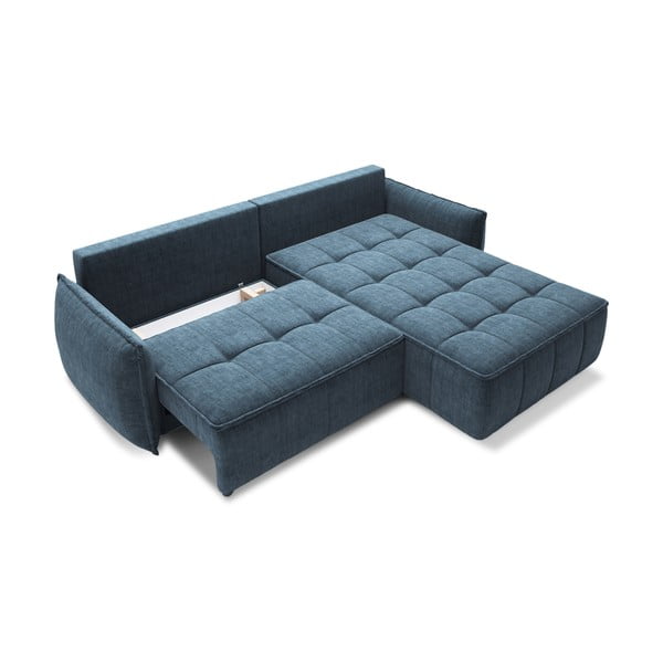 Plava baršunasti sklopiva/s prostorom za odlaganje kutna garnitura (s desnim kutom/s ležaljkom) Campo – ELTAP-image-2