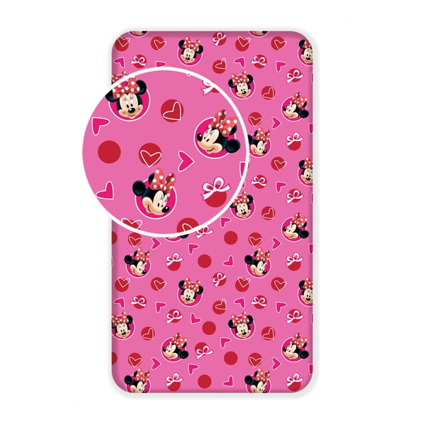 Ružičasta pamučna dječja plahta s gumom 90x200 cm Minnie "Hearts" – Jerry Fabrics