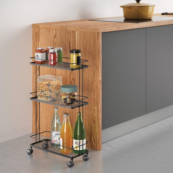 Mat crni željezni regal na kotačima 38x62x16 cm Lava – Metaltex-image-1