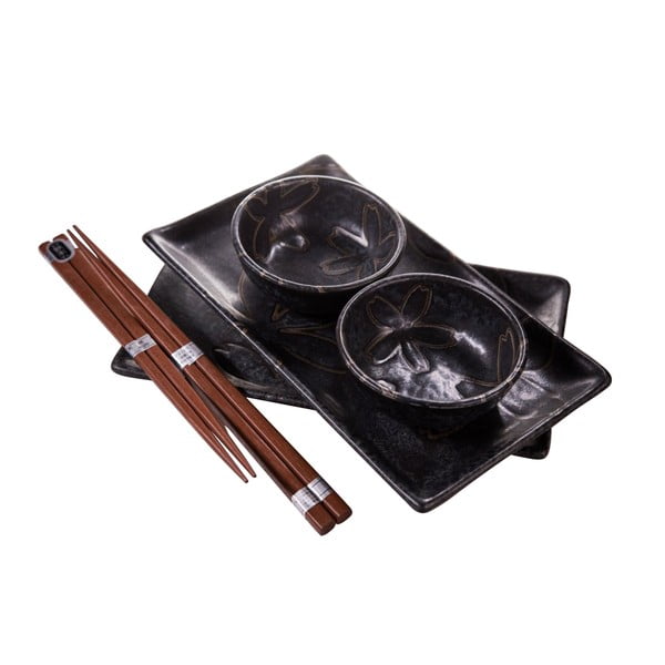 Crni set za posluživanje sushija za 2 osobe MIJ Flower, 100 ml-image-1
