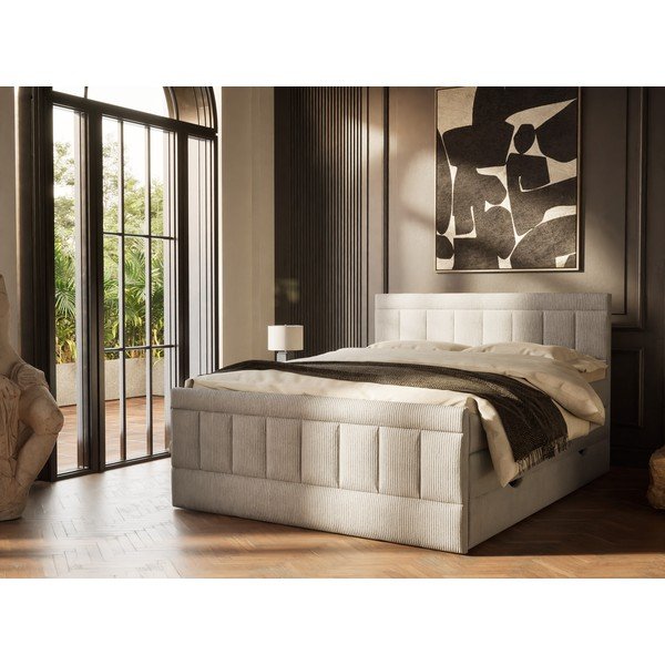 Sivi boxspring krevet s prostorom za odlaganje 160x200 cm Caya – Maison de Rêve-image-1