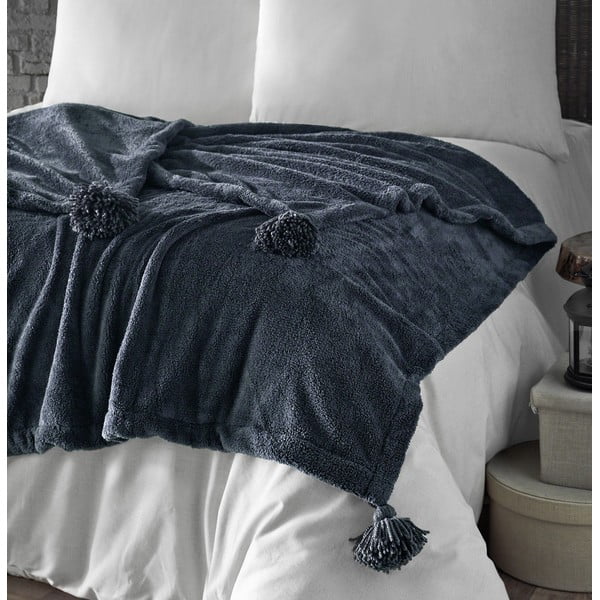 Antracitno sivi prekrivač od mikropliša za bračni krevet 200x220 cm Puffy – Mijolnir