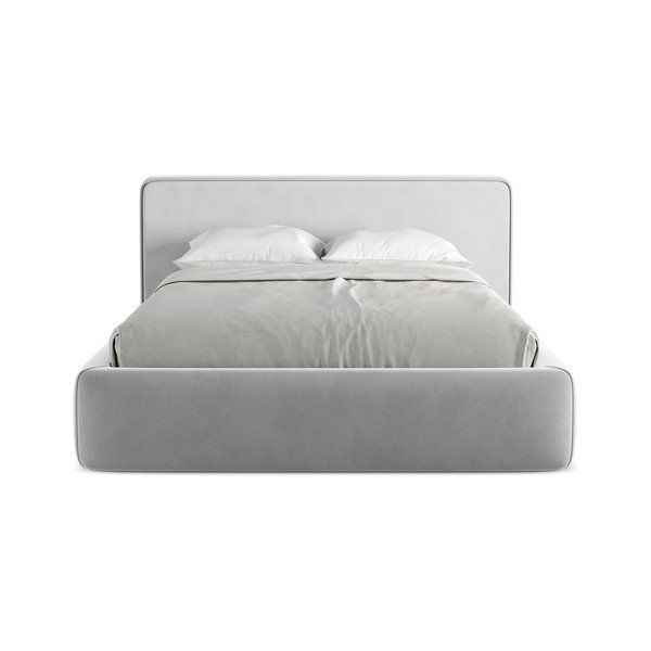 Sivi tapecirani bračni krevet s prostorom za odlaganje s podnicom 140x200 cm Kiana – Makamii-image-4