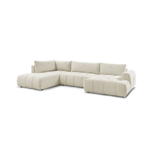 Bež sklopiva/s prostorom za odlaganje kutna garnitura (s lijevim kutom/u obliku slova "U") Fuji – Bobochic Paris-image-3