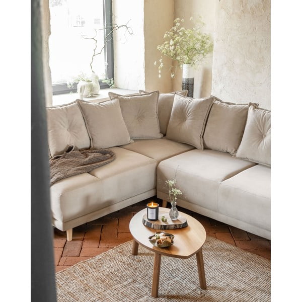 Bež sklopiva kutna garnitura od samta (s lijevim kutom) Lazy Lukka – Miuform-image-4