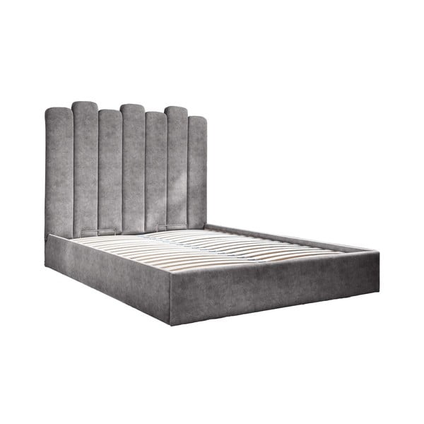 Sivi tapecirani bračni krevet s prostorom za pohranu s podnicom 180x200 cm Dreamy Aurora - Miuform