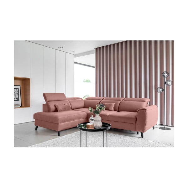 Ružičasta baršunasti sklopiva/s prostorom za odlaganje kutna garnitura (s lijevim kutom/u obliku slova L) Noble – ELTAP-image-1