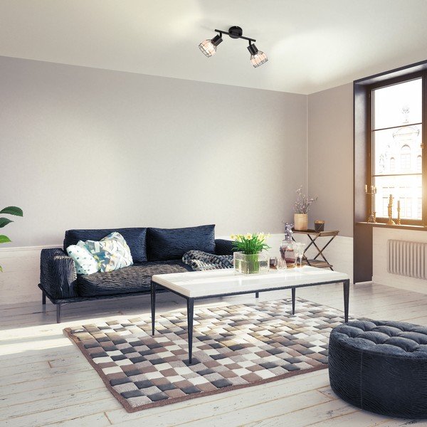 Crna stropna svjetiljka s metalnim sjenilom/sa sjenilom od ratana 10x28 cm Straw – Fischer & Honsel-image-1