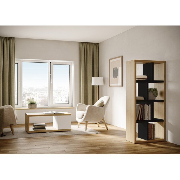 Crna/u prirodnoj boji biblioteka u dekoru hrasta 70x159 cm Berlin – TemaHome-image-1
