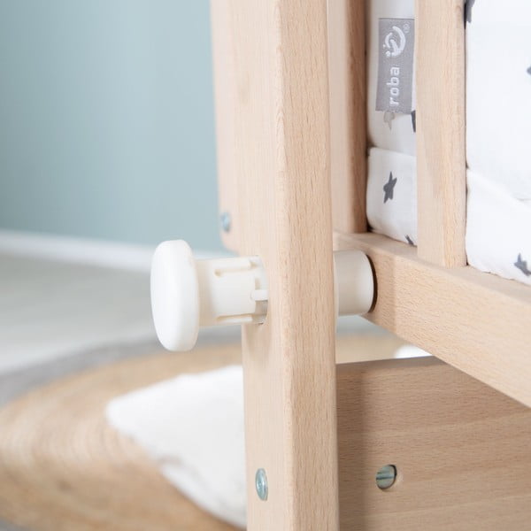 Kolijevka od masivne bukve na kotačićima/s baldihanom 40x90 cm u prirodnoj boji – Roba-image-3