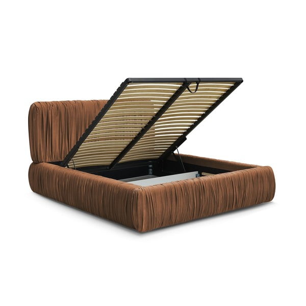 Narančasti tapecirani bračni krevet s prostorom za odlaganje s podnicom 180x200 cm Blair – Bobochic Paris-image-3