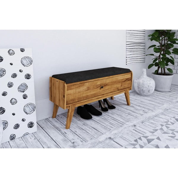 Klupa za odlaganje od hrastovine sa sivim sjedalom Retro - The Beds-image-1