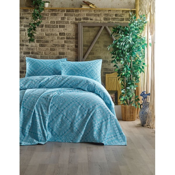 Set prekrivača i 2 jastučnice EnLora Home Swuare svijetlo plava, 240 x 220 cm