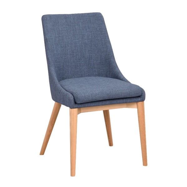 Plava tapecirana blagovaonska stolica sa smeđim nogama Rowico Bea