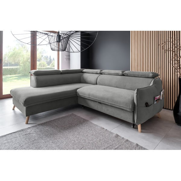 Svijetlo siva baršunasta sklopiva kutna garnitura (s lijevim kutom) Sweet Harmony – Miuform-image-3