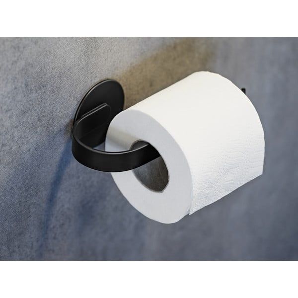 Mat crni metalni samoljepljiv držač toaletnog papira Bivio – Wenko-image-1