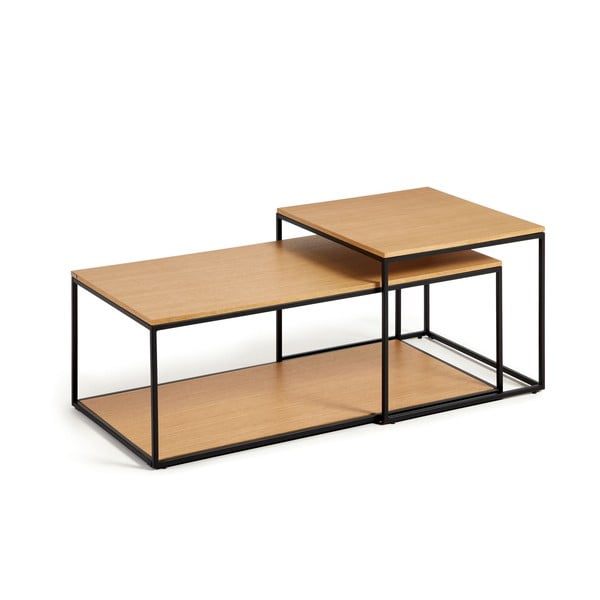 Okrugli stolići za kavu u setu 2 kom s pločom stola u dekoru hrasta u prirodnoj boji 50x100 cm Yoana – Kave Home