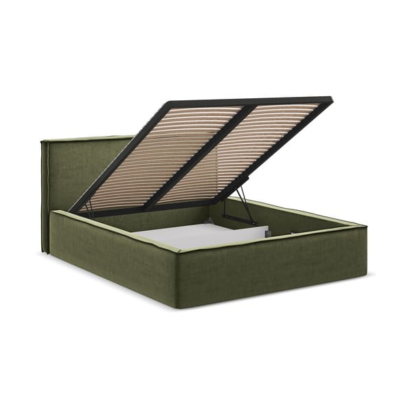Zeleni tapecirani bračni krevet s prostorom za odlaganje s podnicom 180x200 cm Anani – Makamii-image-2