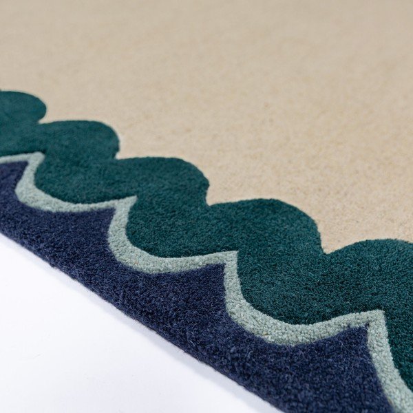 Ručno rađena vunena staza u prirodnoj boji/plavozelena 80x230 cm Wiggle Wool – Flair Rugs-image-3