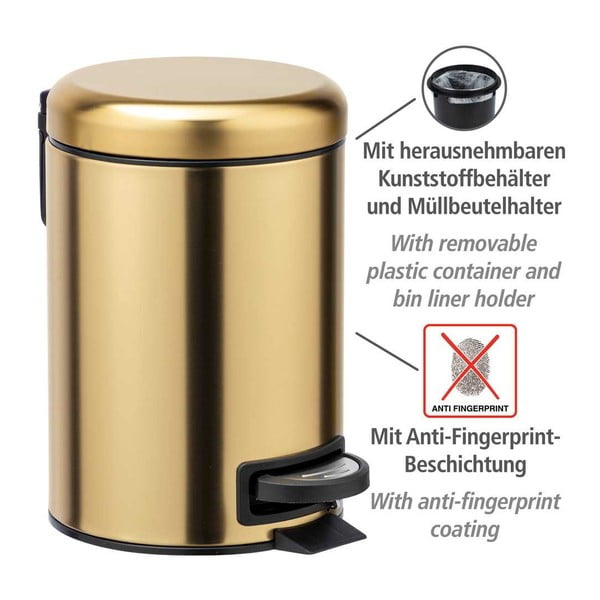 Kanta za smeće od nehrđajućeg čelika s pedalom u zlatnoj boji 3 l Leman – Wenko-image-4