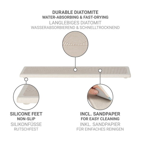 Bež podloga za ocjeđivanje posuđa od dijatomita 30x8 cm Damon – Wenko-image-4