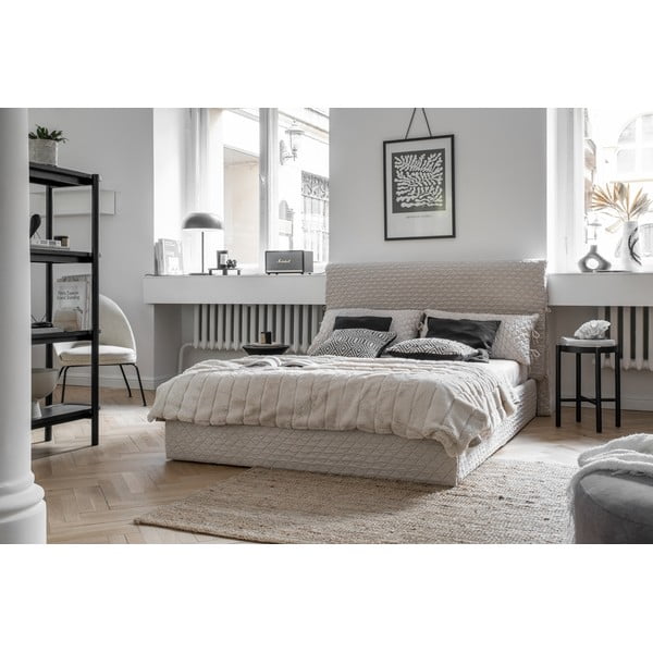 Bež tapecirani bračni krevet s podnicom 140x200 cm Sleepy Luna - Miuform-image-1