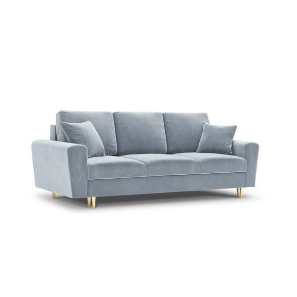 Svijetlo plava baršunasti sklopiva/s prostorom za odlaganje sofa 235 cm Kyoto – Cosmopolitan Design-image-1