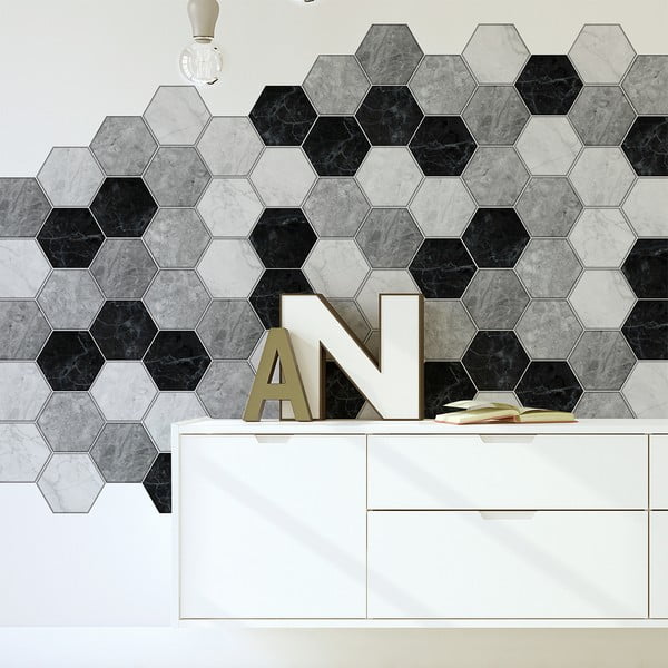 Set od 28 ukrasnih zidnih naljepnica Ambiance Hexagons Marble, 20 x 18 cm