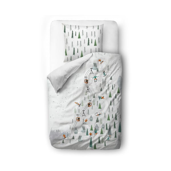 Bijela posteljina za krevet za jednu osobu od pamučnog satena 140x200 cm Ski Slope - Butter Kings