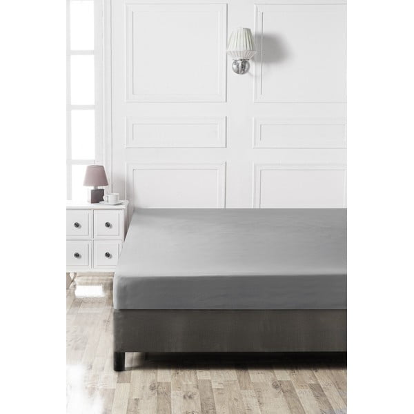 Tamno siva pamučna plahta s gumom 140x200 cm – Mijolnir-image-2