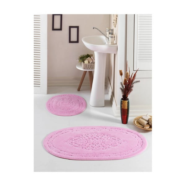 Set od 2 ružičasta ovalna tepiha za kupaonicu