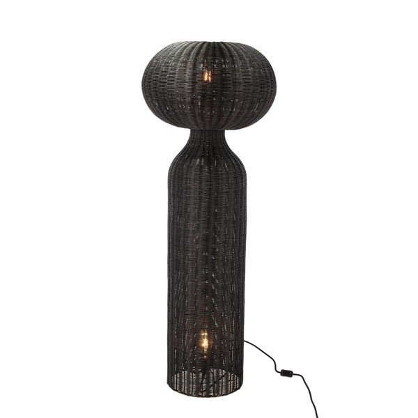 Crna stojeća svjetiljka sa sjenilom od ratana (visina 130 cm) Werna – Villa Collection-image-1