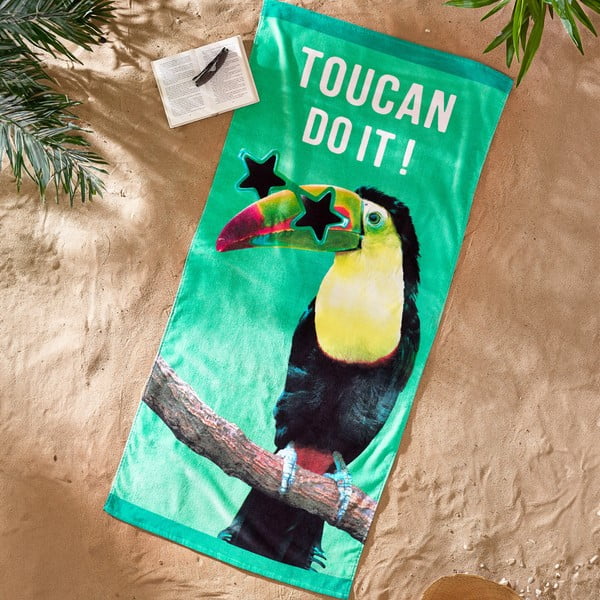 Zeleni pamučan ručnik za plažu 76x160 cm Toucan Do It – Catherine Lansfield-image-1