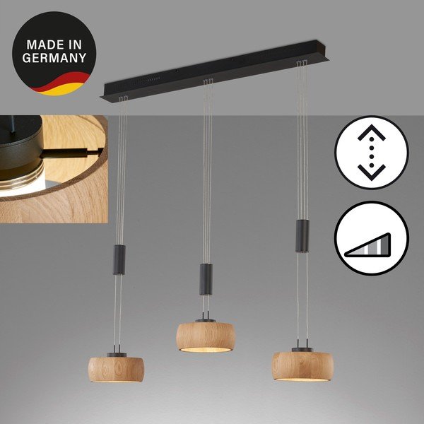 Crna/u prirodnoj boji LED viseća svjetiljka s mogućnosti zatamnjivanja s drvenim sjenilom Shine-wood – Fischer & Honsel-image-4