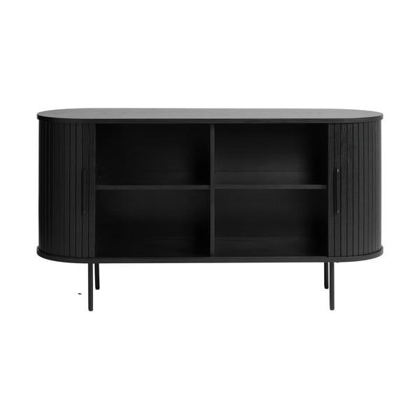 Crna niska komoda u dekoru hrasta s kliznim vratima 140x76 cm Nola – Unique Furniture-image-4